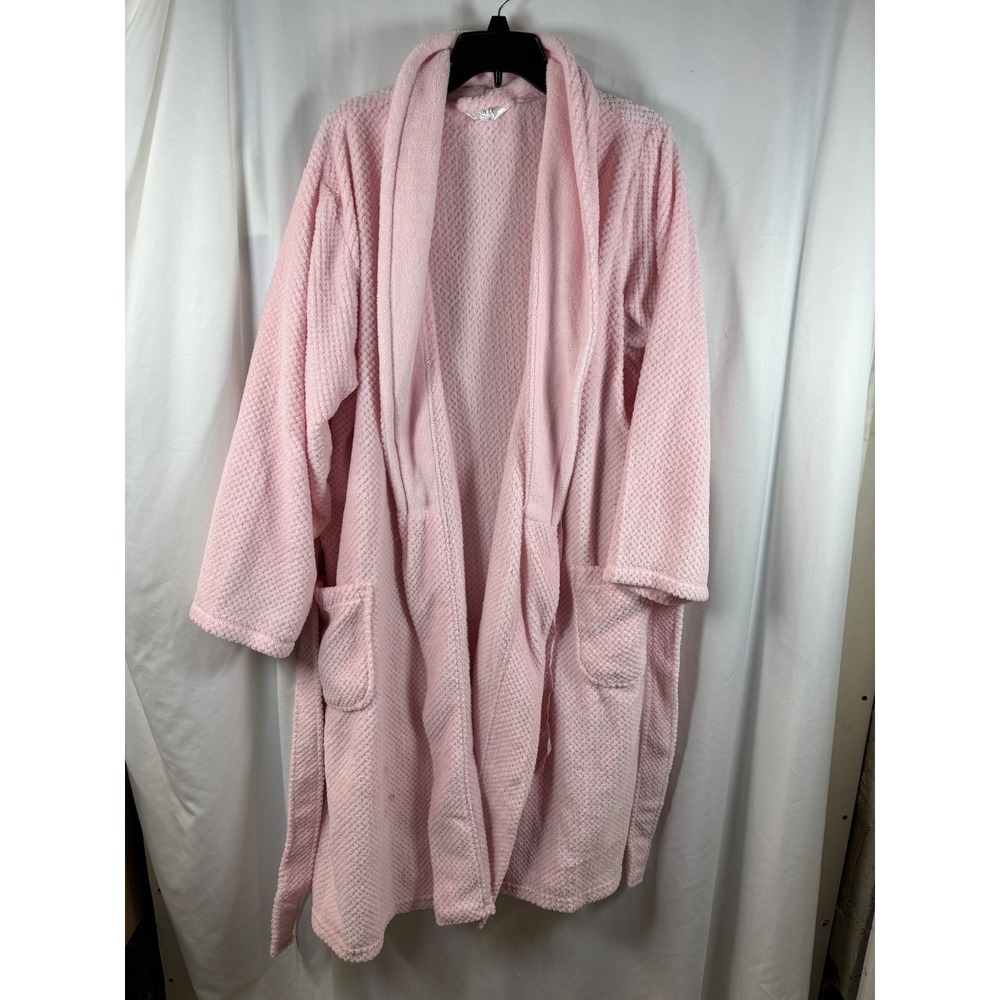 Ulta Beauty Pink Plush Fleece Bathrobe Shawl Collar Tie Waist 1X/2X Women
